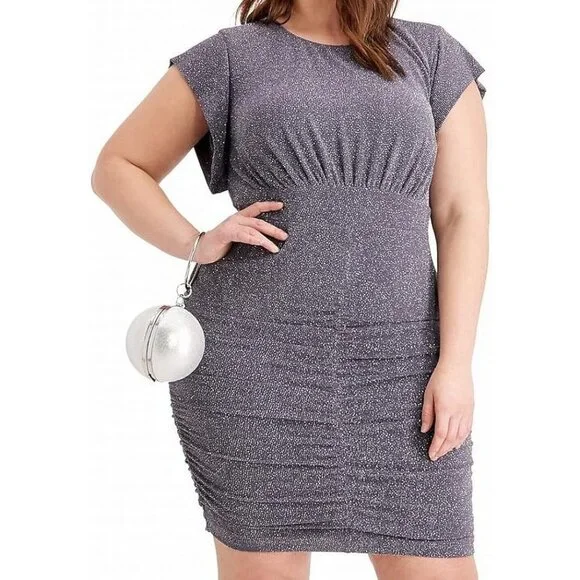 Vince Camuto Womens Gray Short Sleeve Body Con Evening Dress Plus 18W